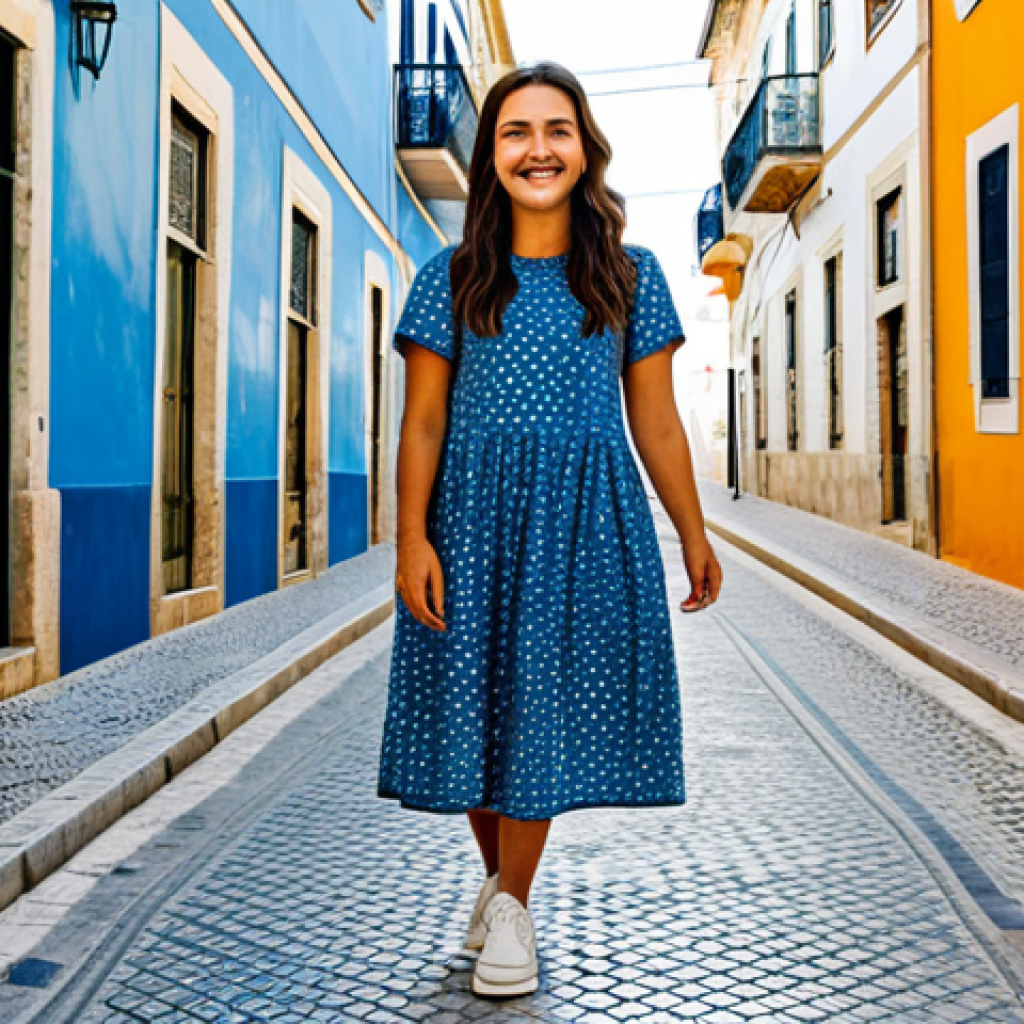 인플루언서 협업에서의 소셜 미디어 활용법 - Lisbon Street Style**
"A young woman with a warm smile, standing on a sunny street in Lisbon, Portu...