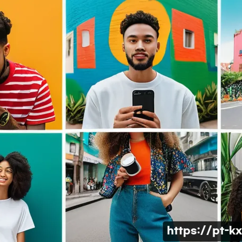소셜 미디어 플랫폼별 인플루언서 활용법 - A vibrant Instagram feed layout showcasing a young Brazilian influencer creating lifestyle content i...