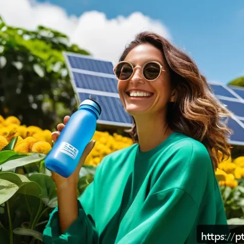 Home 33 인플루언서가 협업을 선호하는 브랜드 특성 - A vibrant scene of a Brazilian eco-conscious influencer in her mid-30s, smiling warmly while filming...