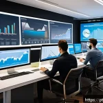 Home 19 인플루언서 협업의 투자 대비 수익 분석 - A professional digital marketing team in a modern office setting analyzing influencer campaign data ...