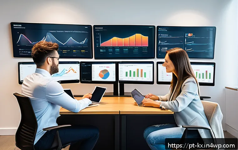인플루언서 협업에서 측정해야 할 KPI - A professional marketing team analyzing influencer engagement data on multiple digital dashboards in...